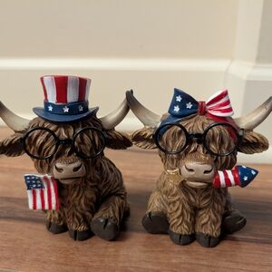 Patriotic Highland Cow Figurines